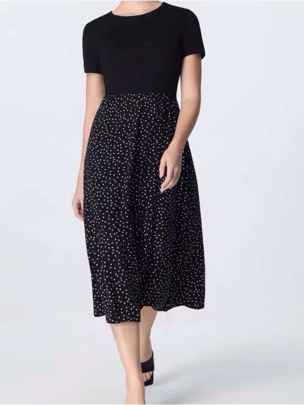Women's Black Polka Dot Midi Dress